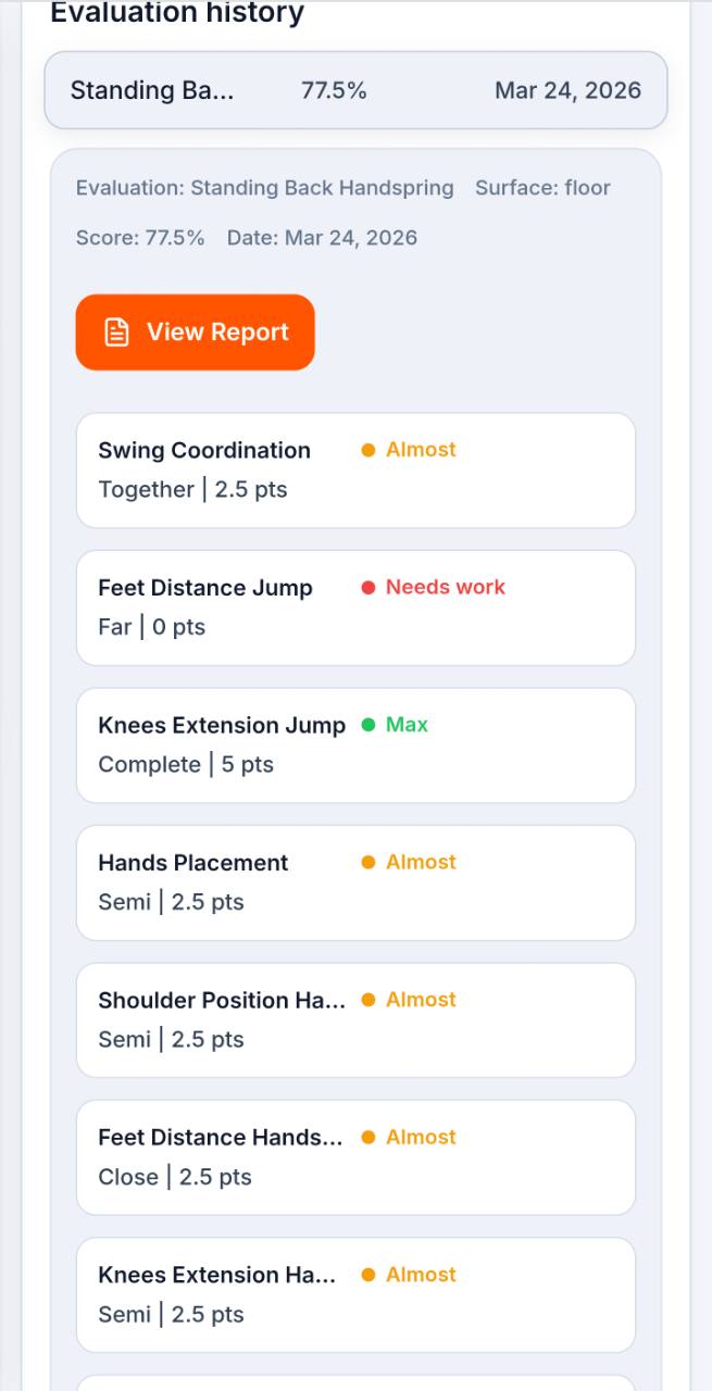 Tumbling Lab evaluation history and report screen