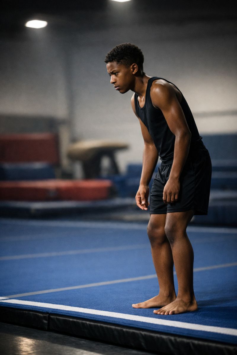Young athlete preparing on a tumbling floor